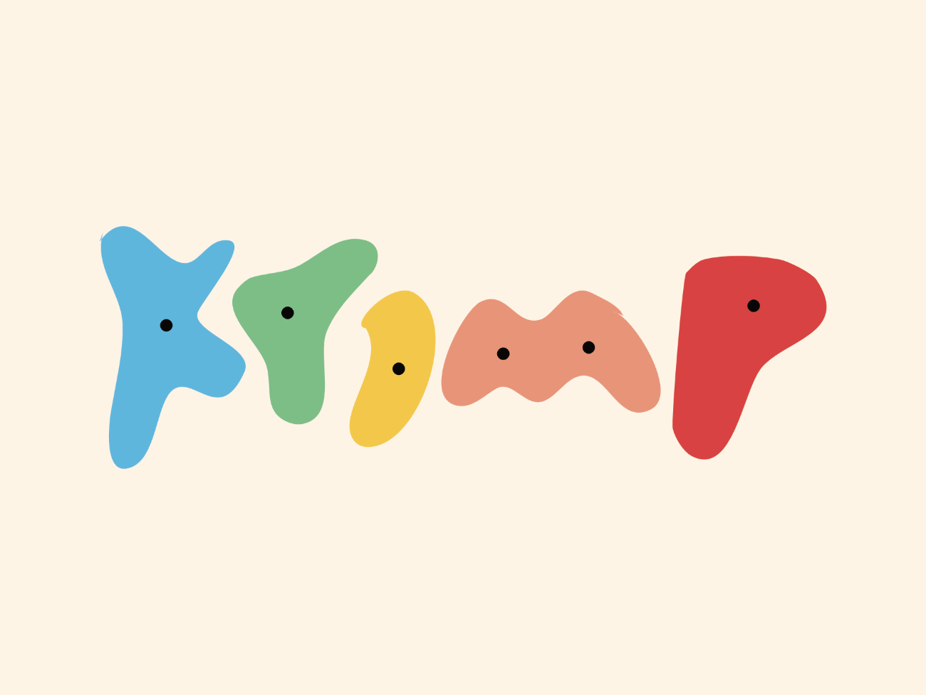 Krimp logo spelled out with colourful climbing holds
